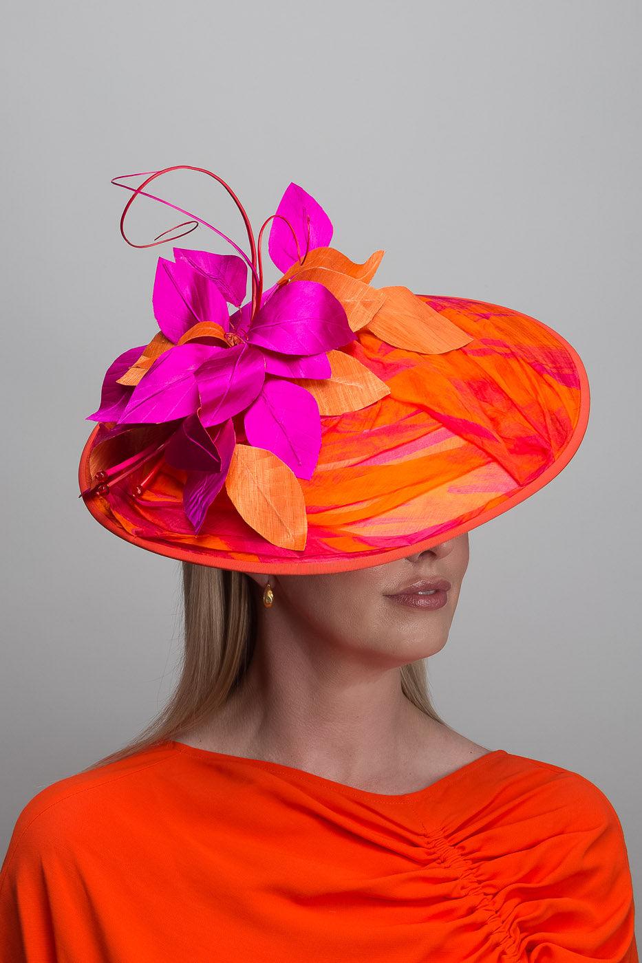 Orange Cerise Leaf Brim Hat