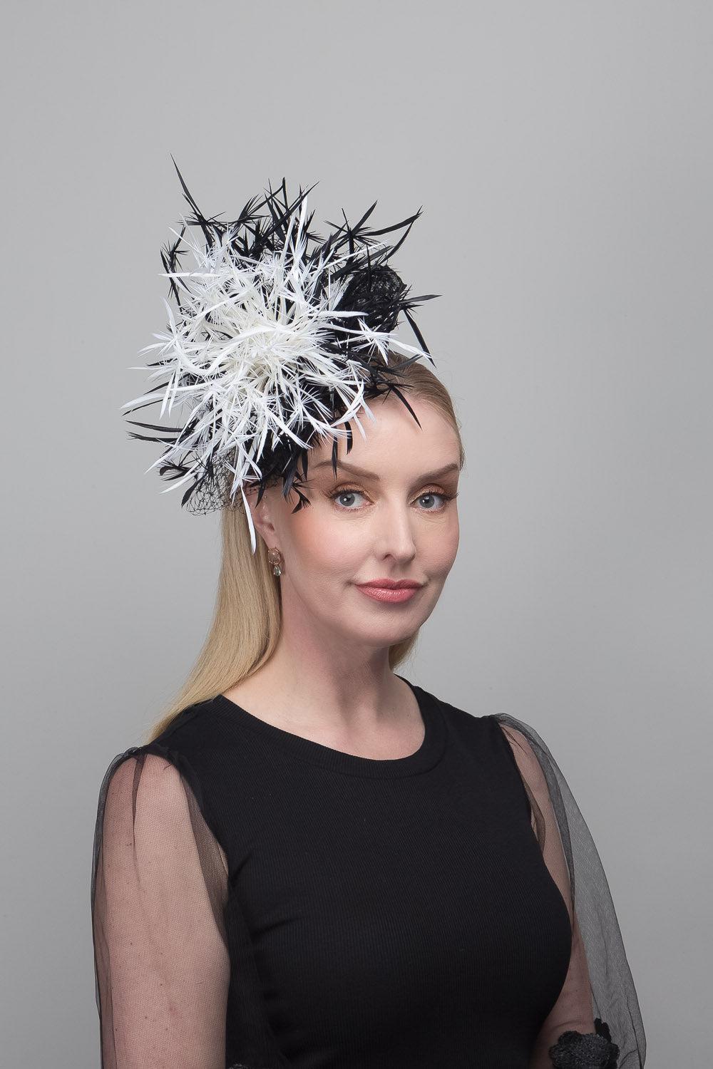 Black White Firework Feather Fascinator