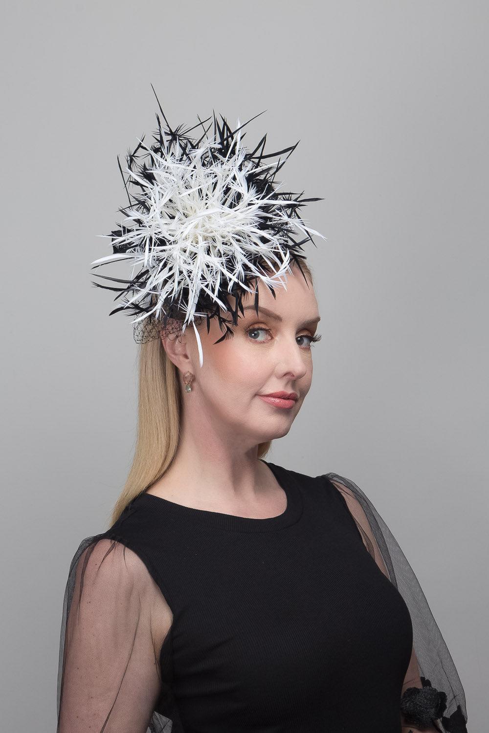 Black White Firework Feather Fascinator