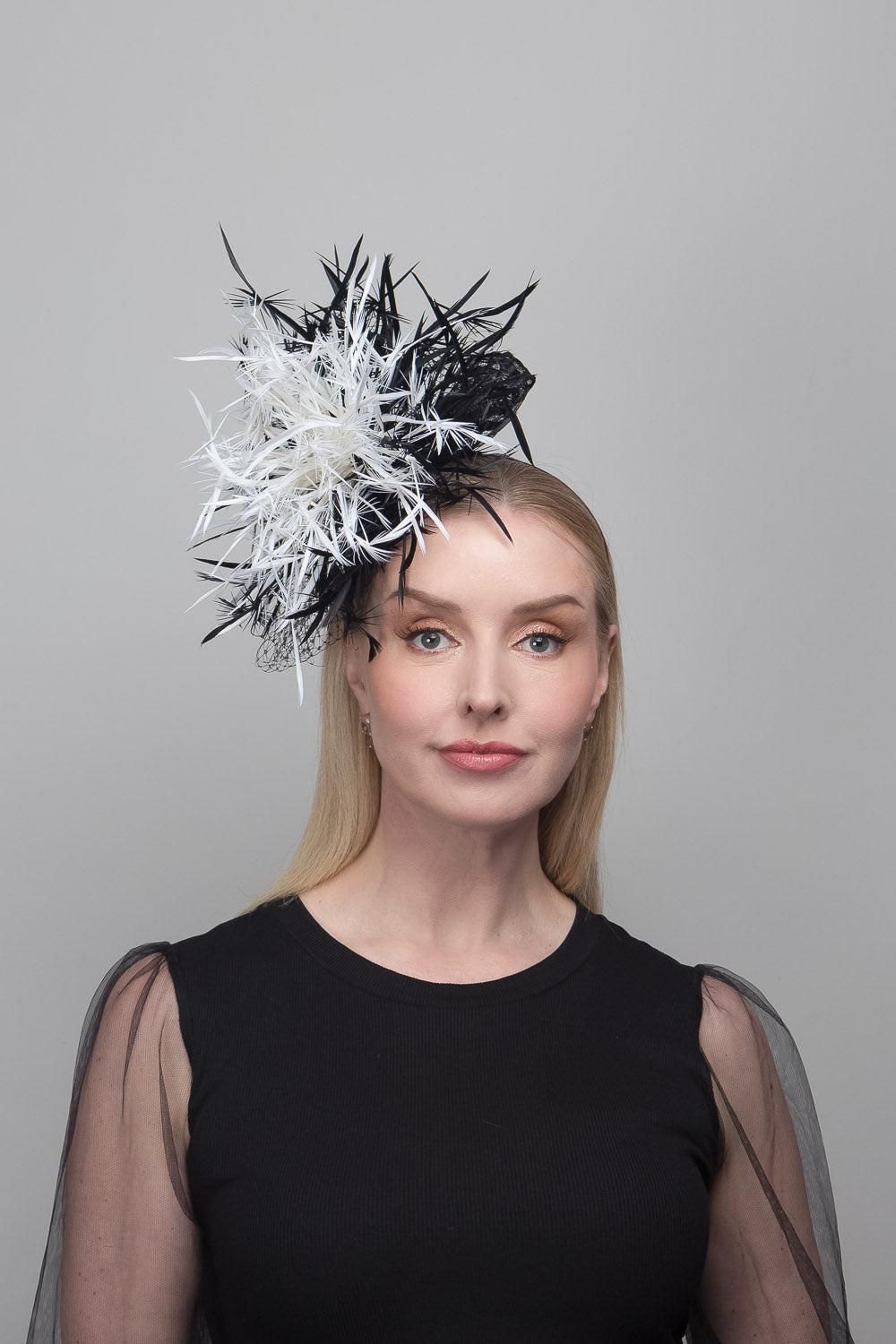 Black White Firework Feather Fascinator