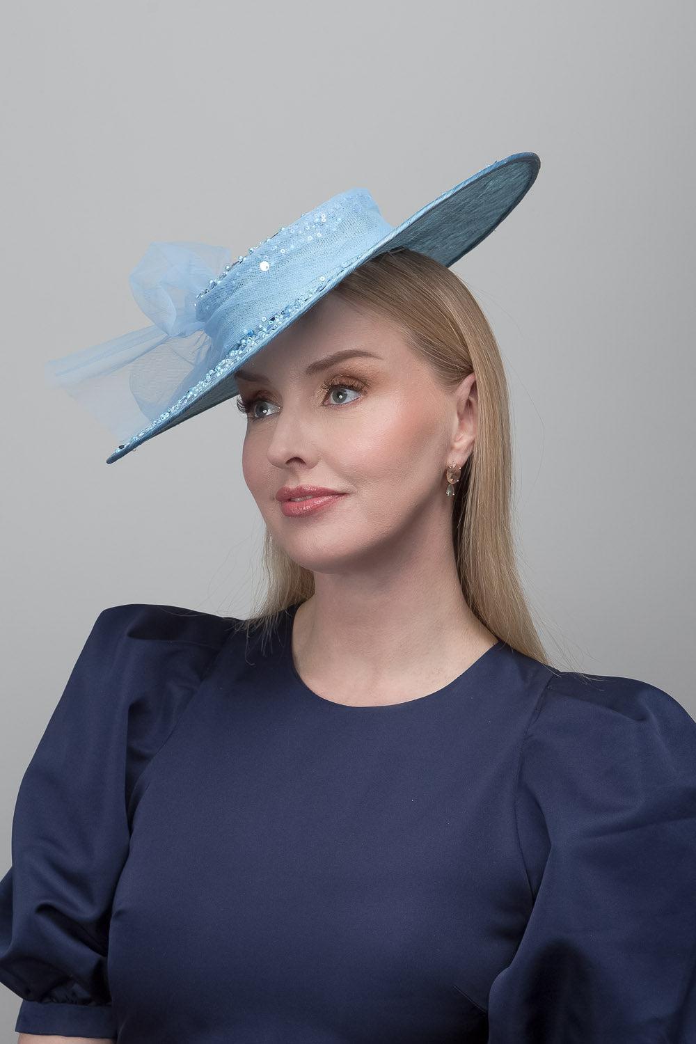 Blue Sequined Boater Hat