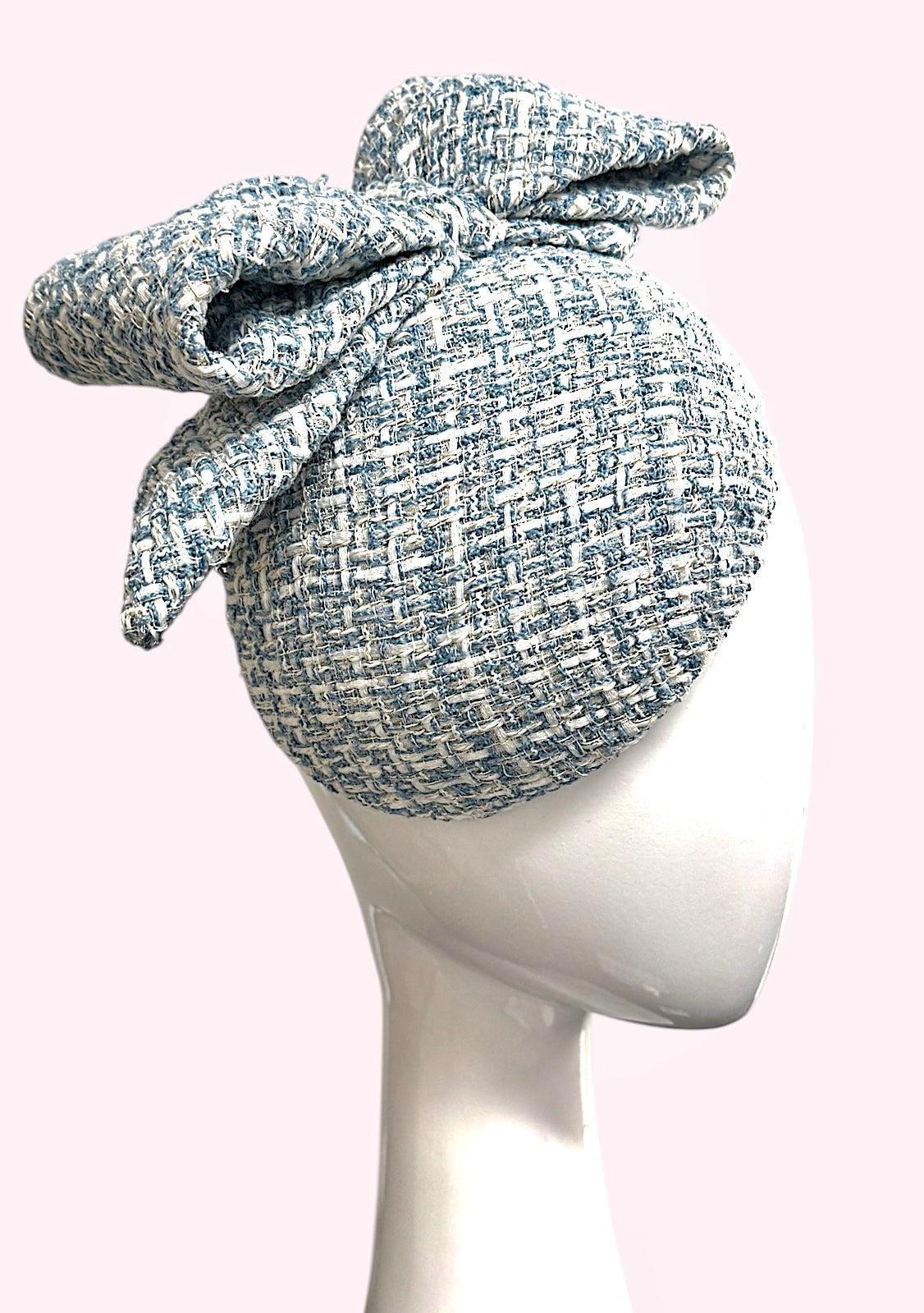 Blue Texture Fabric Percher Hat with Bow