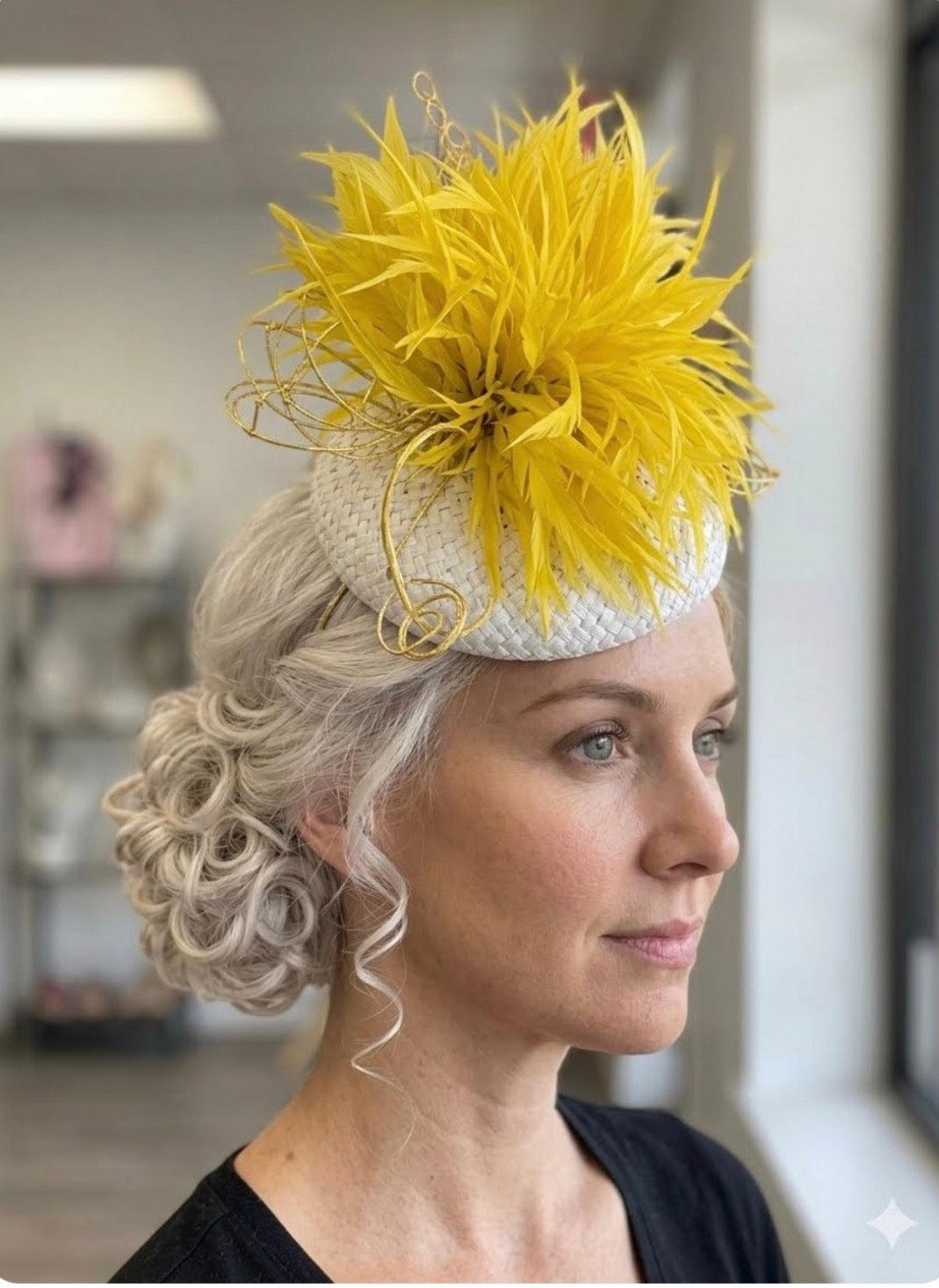 Yellow and White Fascinator