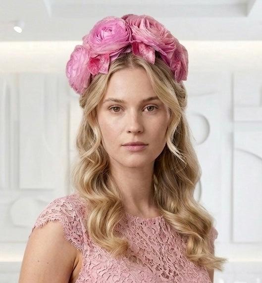 Pink Silk Rose Wide Headband