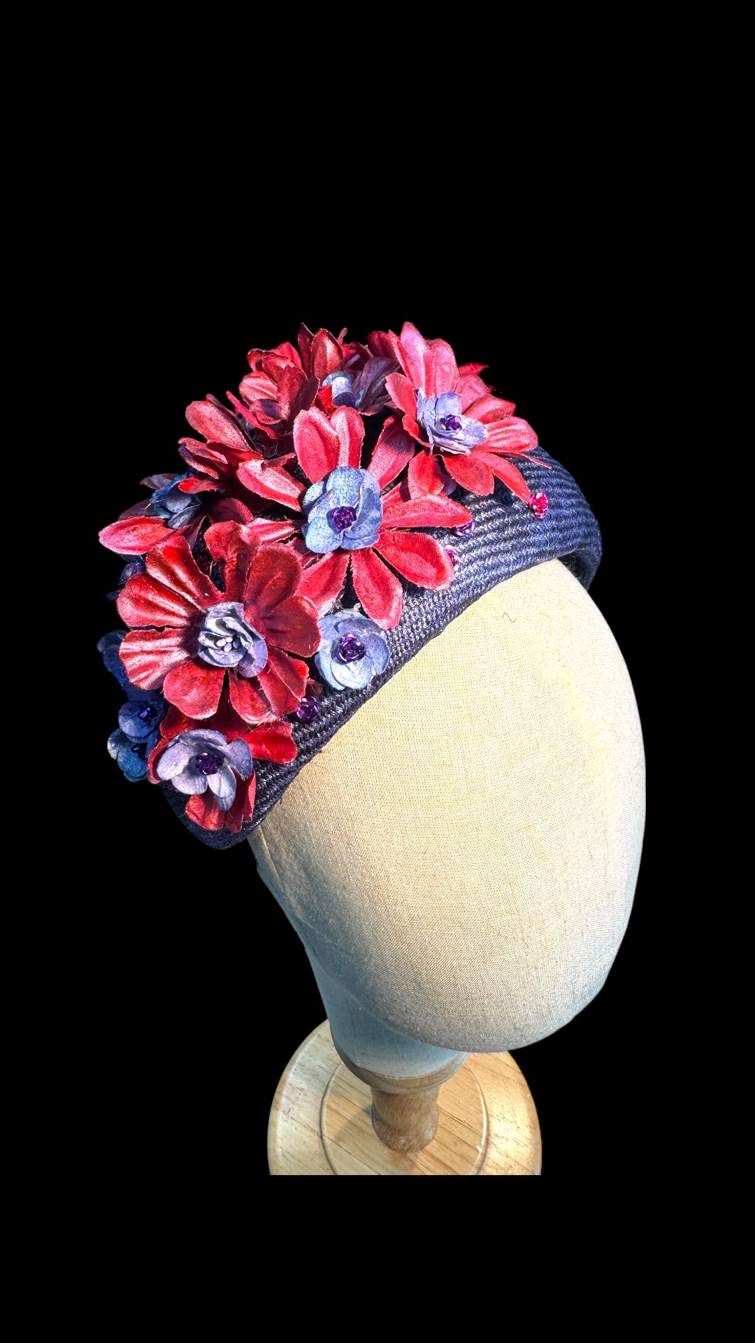 Pink Flowers Blue Straw Bandeau