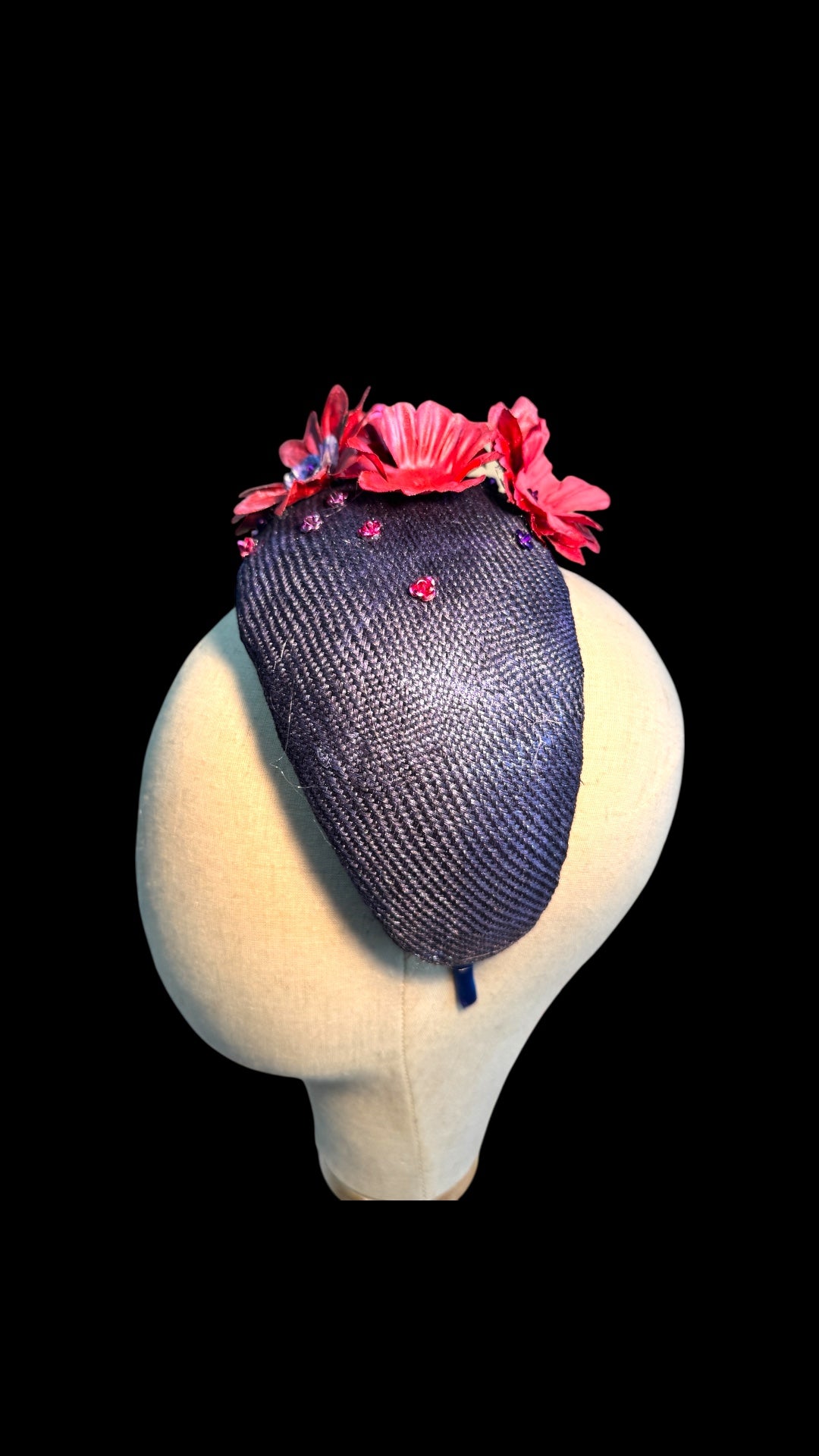 Pink Flowers Blue Straw Bandeau