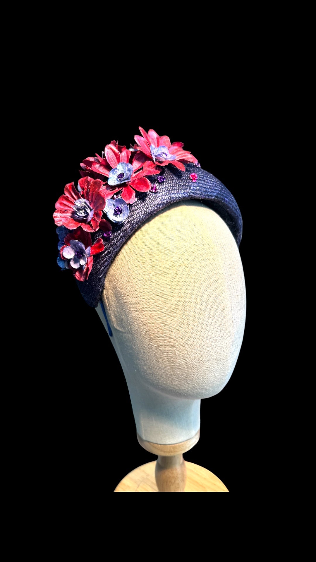 Pink Flowers Blue Straw Bandeau