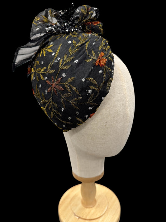 Black Embroidered Lace Button