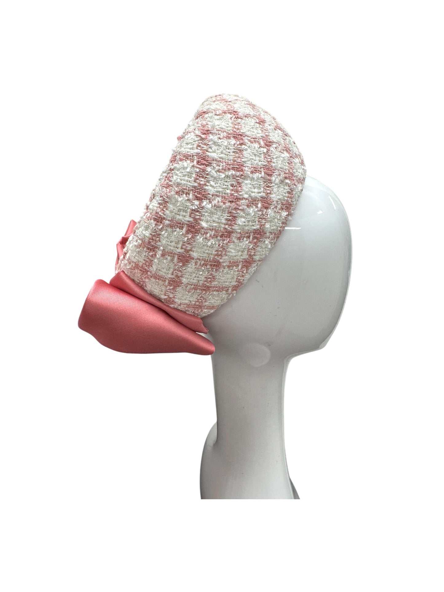 Pink & White Checkered Rear Sitting Pillbox Hat