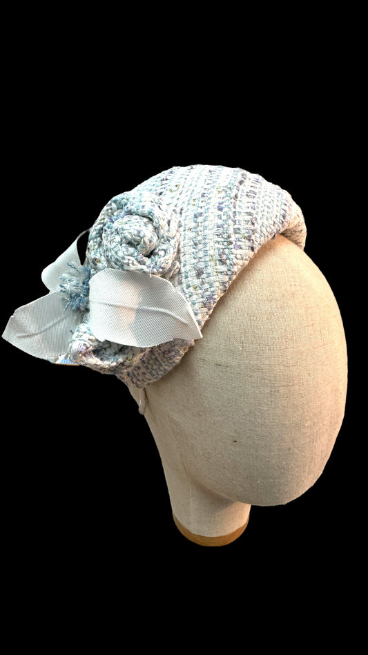 Blue & White Tweed Headband for Race Day Elegance