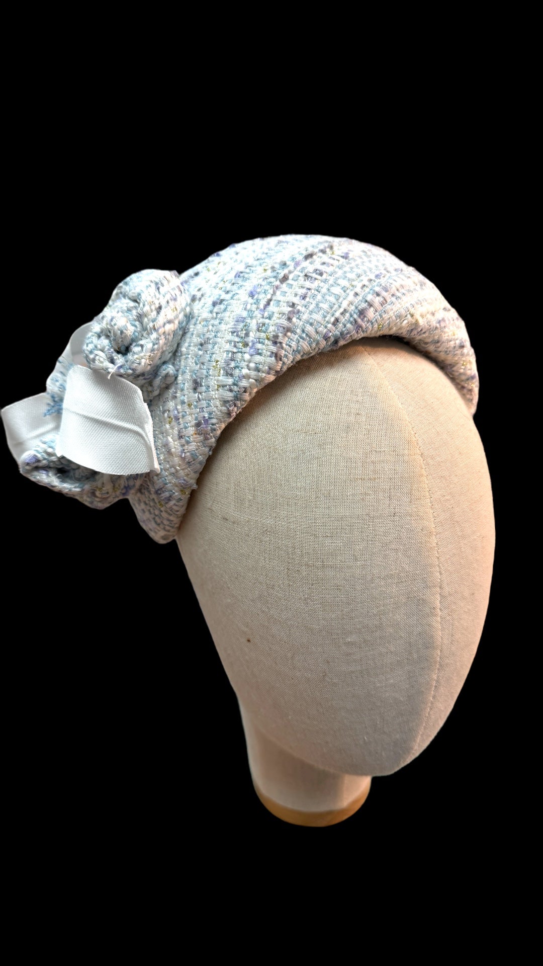 Blue & White Tweed Headband for Race Day Elegance