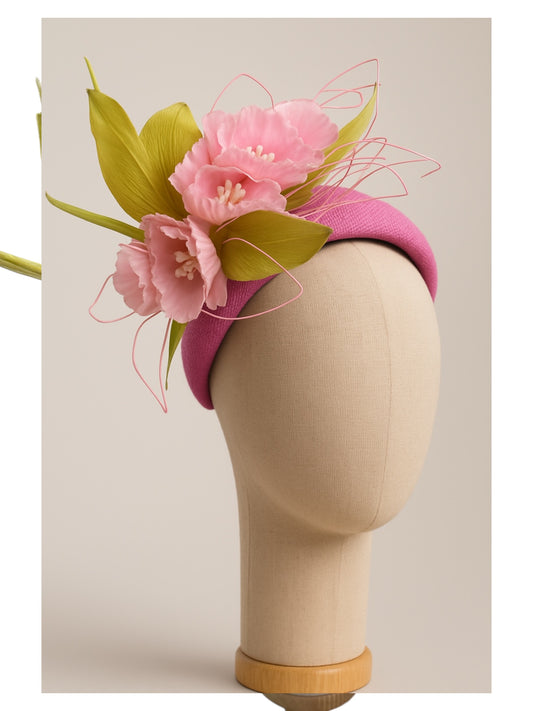 Vintage Pink Silk Flower Wide Headband