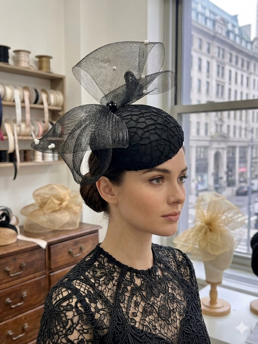 Black Lace Small Button Teardrop Hat