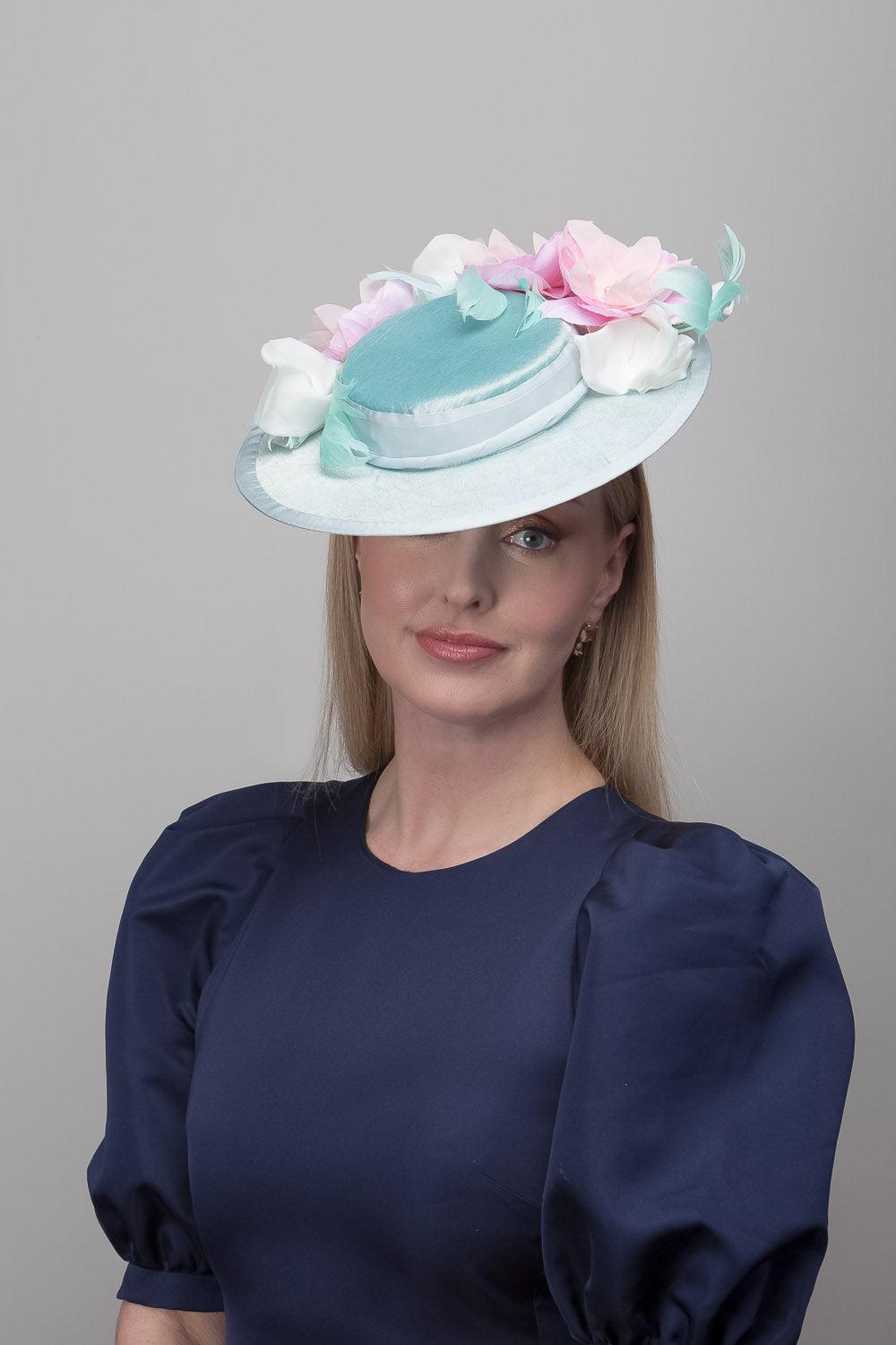 Mint Pink Flower Boater