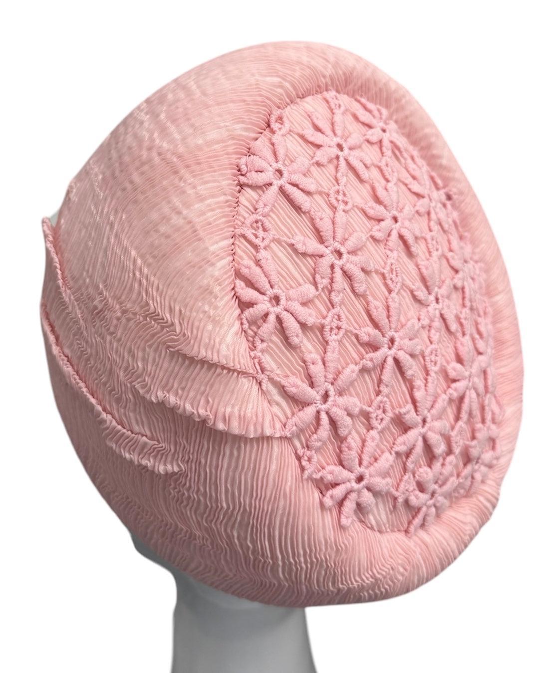 Pink Textured Pillbox Hat - 1950s Elegance