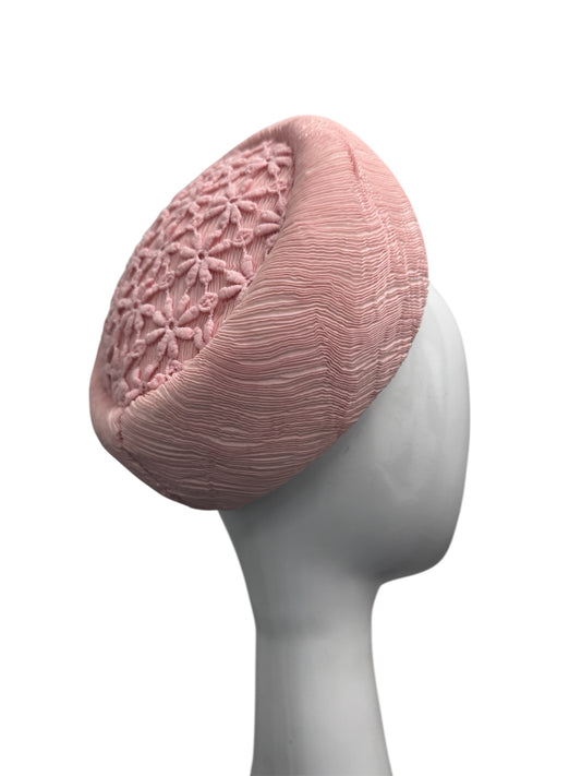 Pink Textured Pillbox Hat - 1950s Elegance