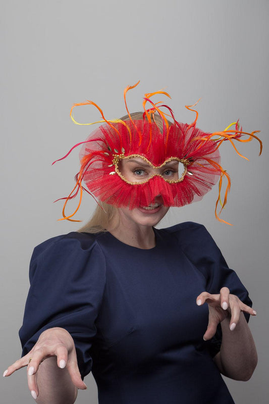 Red Tulle Mask Headpiece