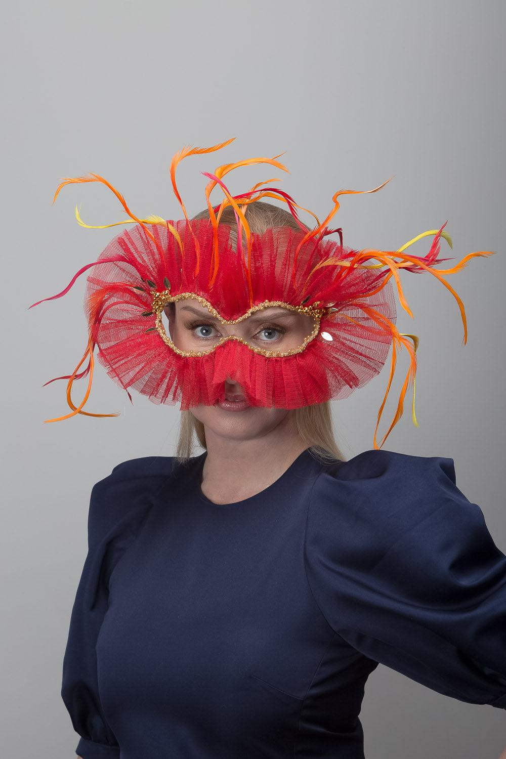 Red Tulle Mask Headpiece