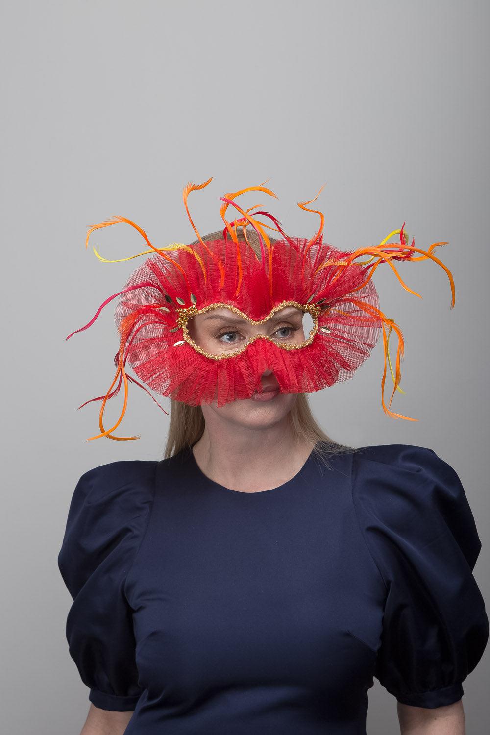 Red Tulle Mask Headpiece