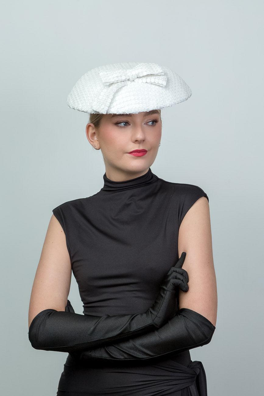 White Sequinned Fabric Flat Brim Hat