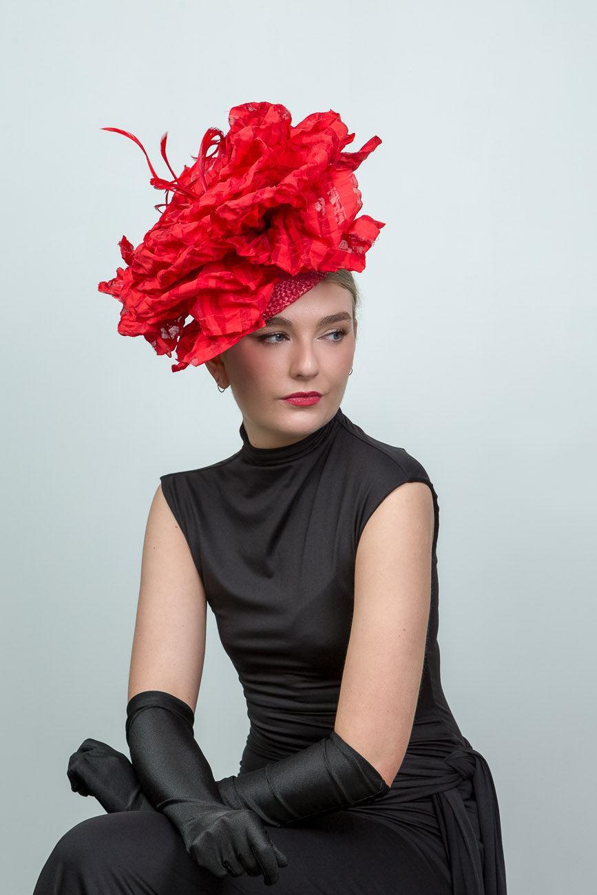 Red Silk Large Flower Fascinator