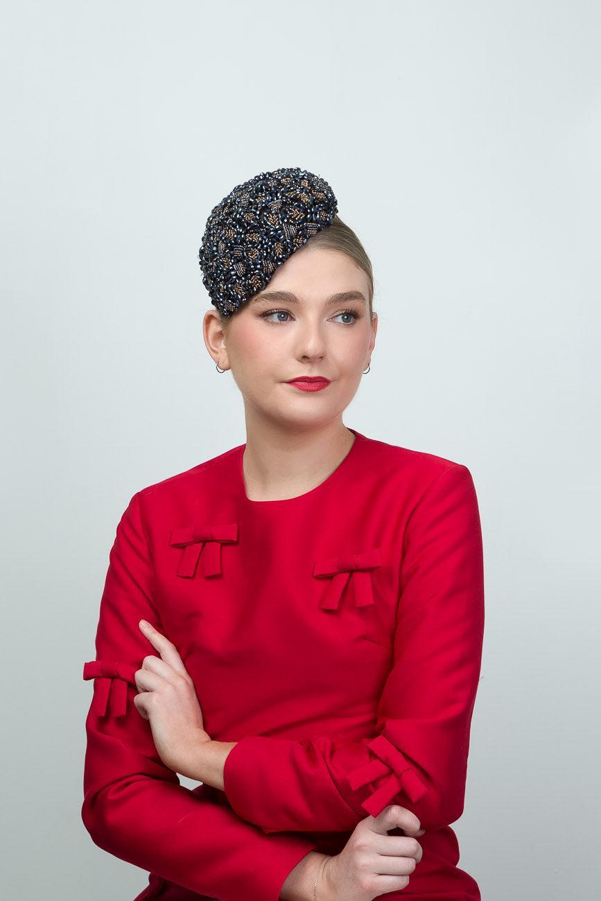 Blue Black Bee Beaded Teardrop Hat