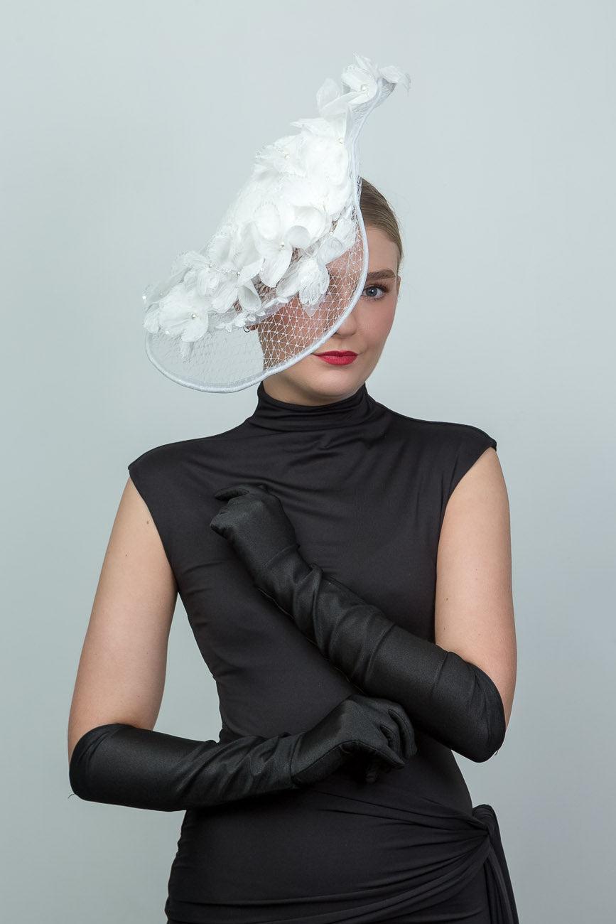 White Sheer Lace Upsweep Fascinator
