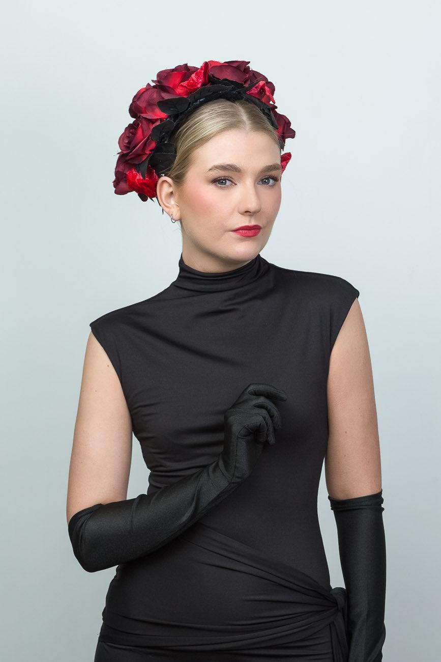 Red and Black Silk Rose Halo