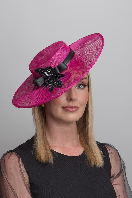 Pink Black Boater Hat