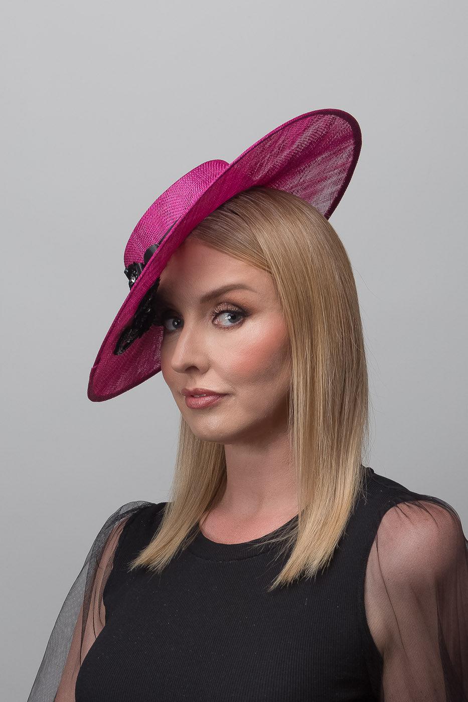 Pink Black Boater Hat