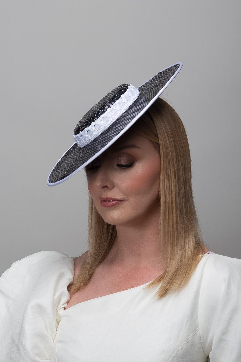 Navy Sequin Fabric Boater