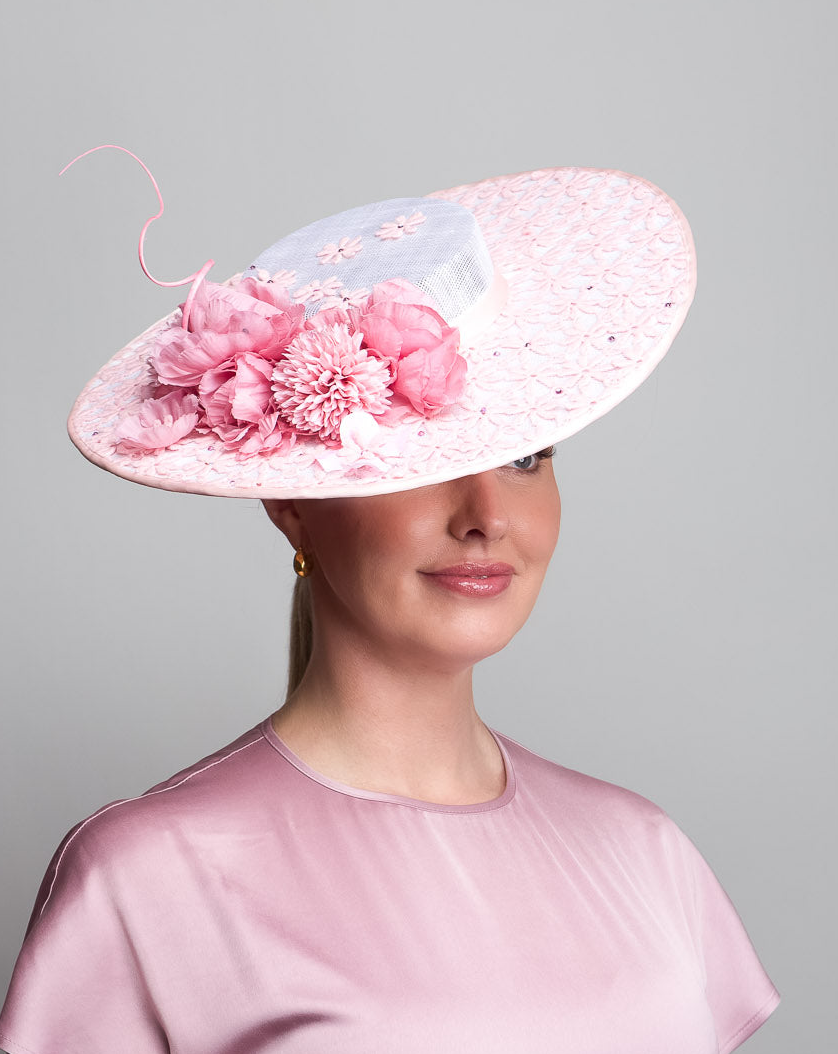 Pink Lace Boater Hat