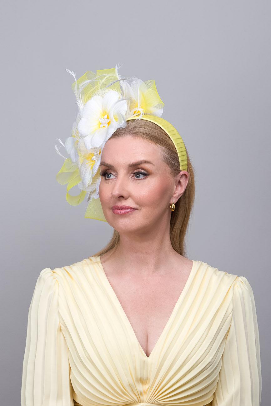White Yellow Flower Fascinator