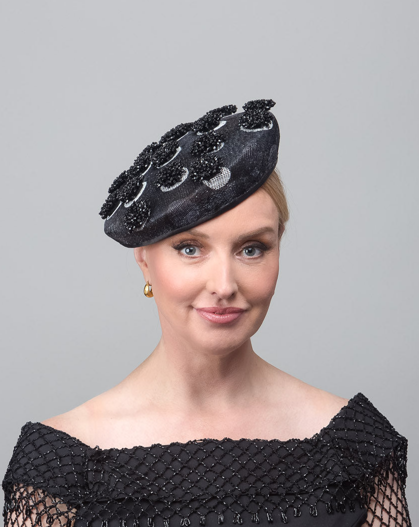 Black Beaded Beret Hat
