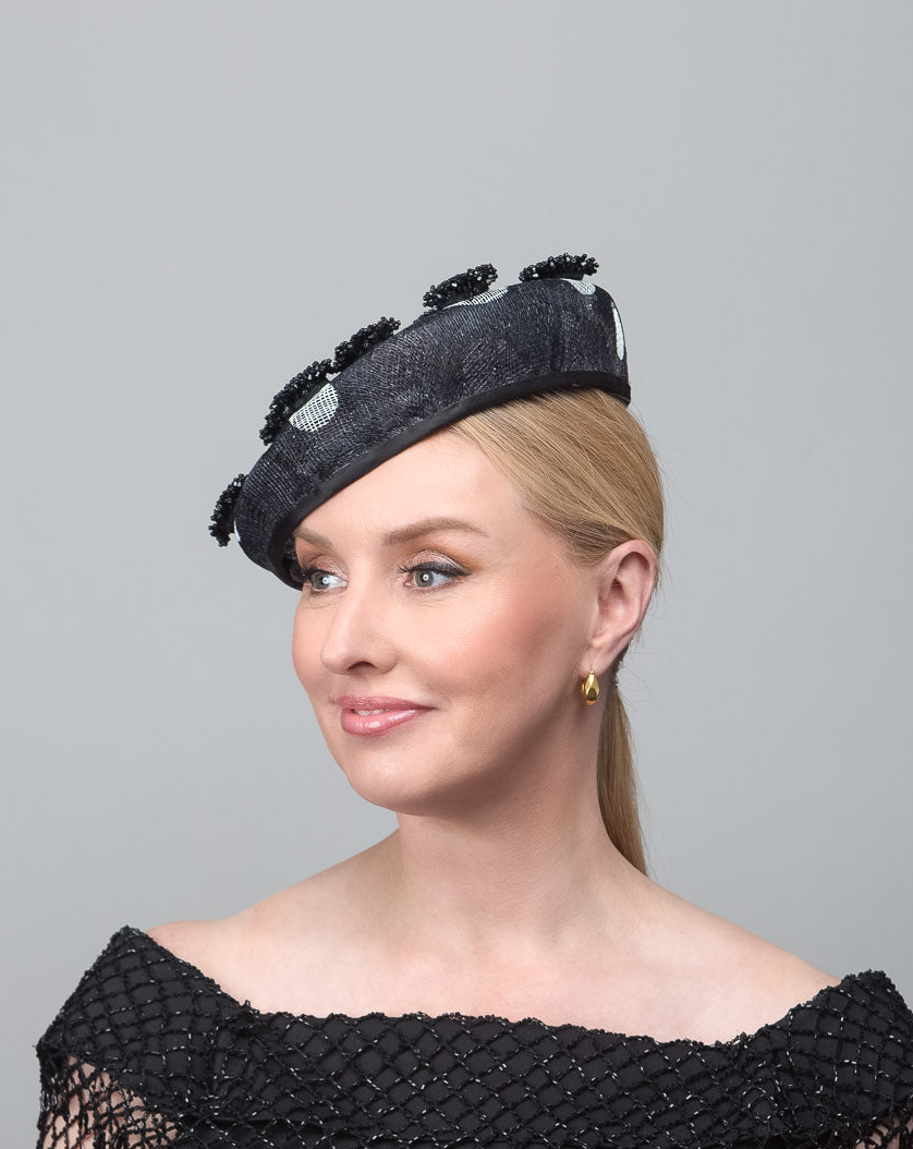 Black Beaded Beret Hat