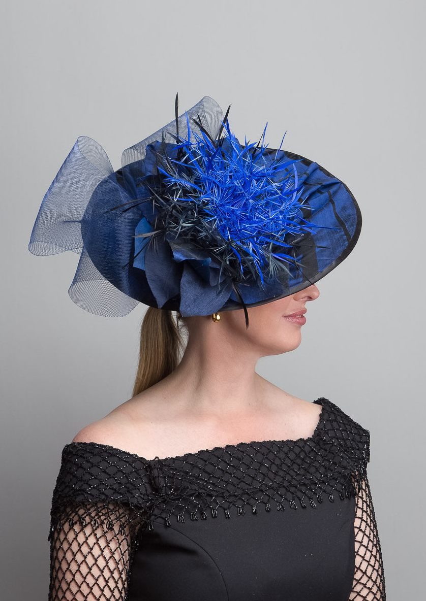 Blue Black Dior Brim – Wendy Scully Millinery Blue Black Dior Brim – Wendy Scully Millinery