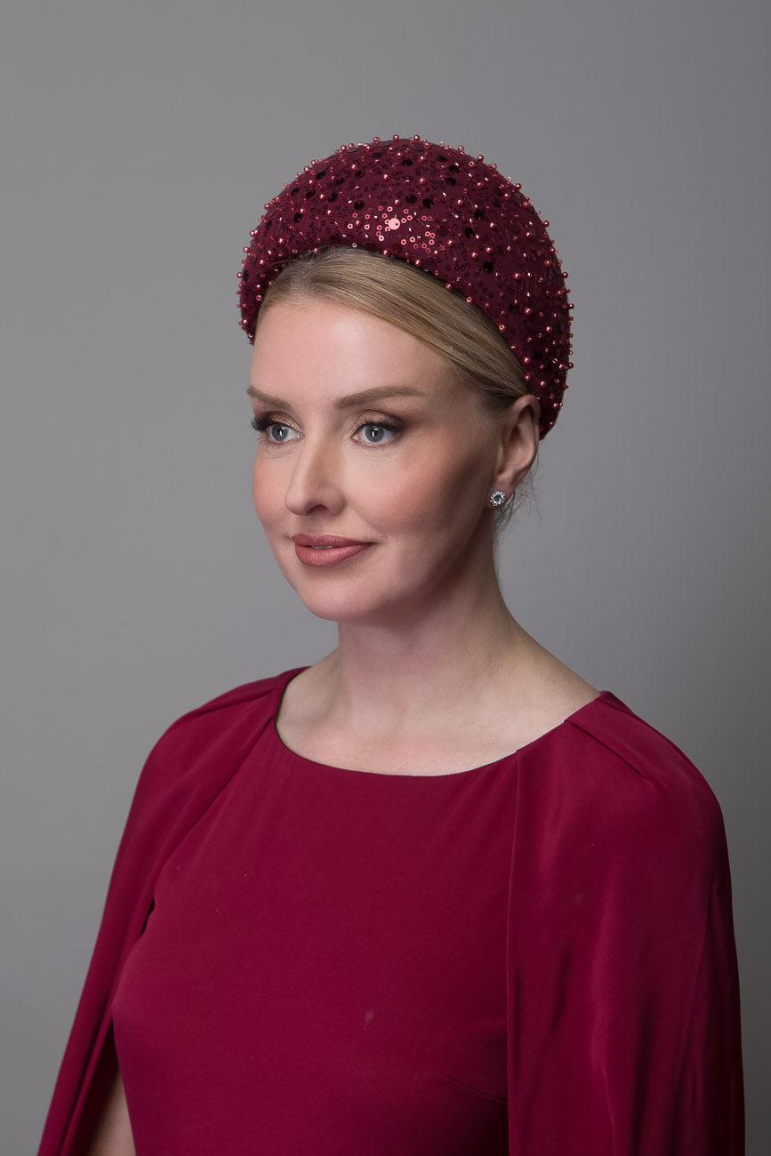 Burgundy Red Beaded Headband