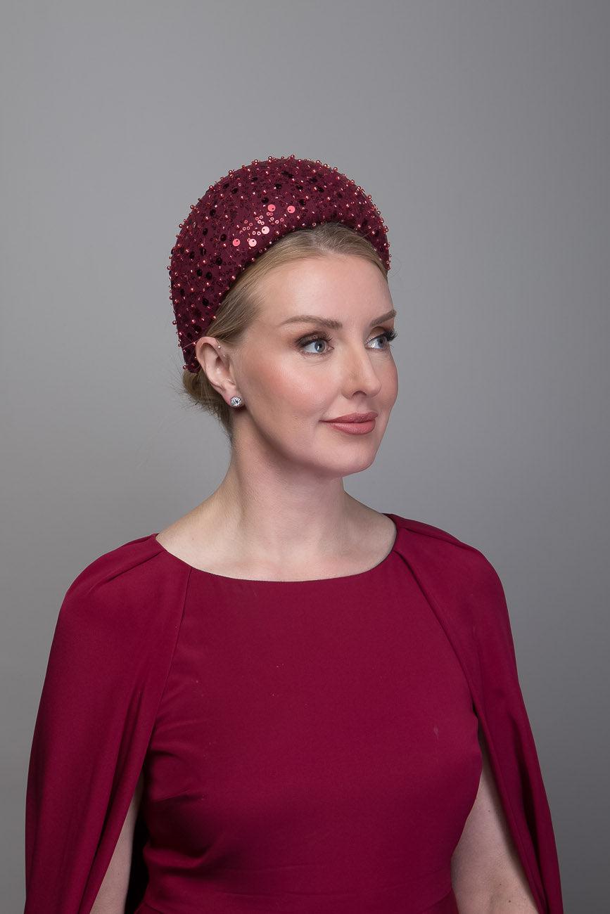 Burgundy Red Beaded Headband