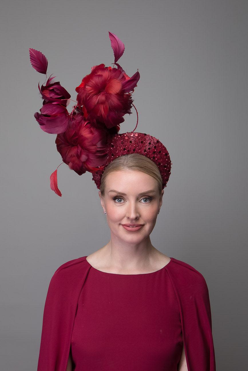 Burgundy Feather Crown Fascinator