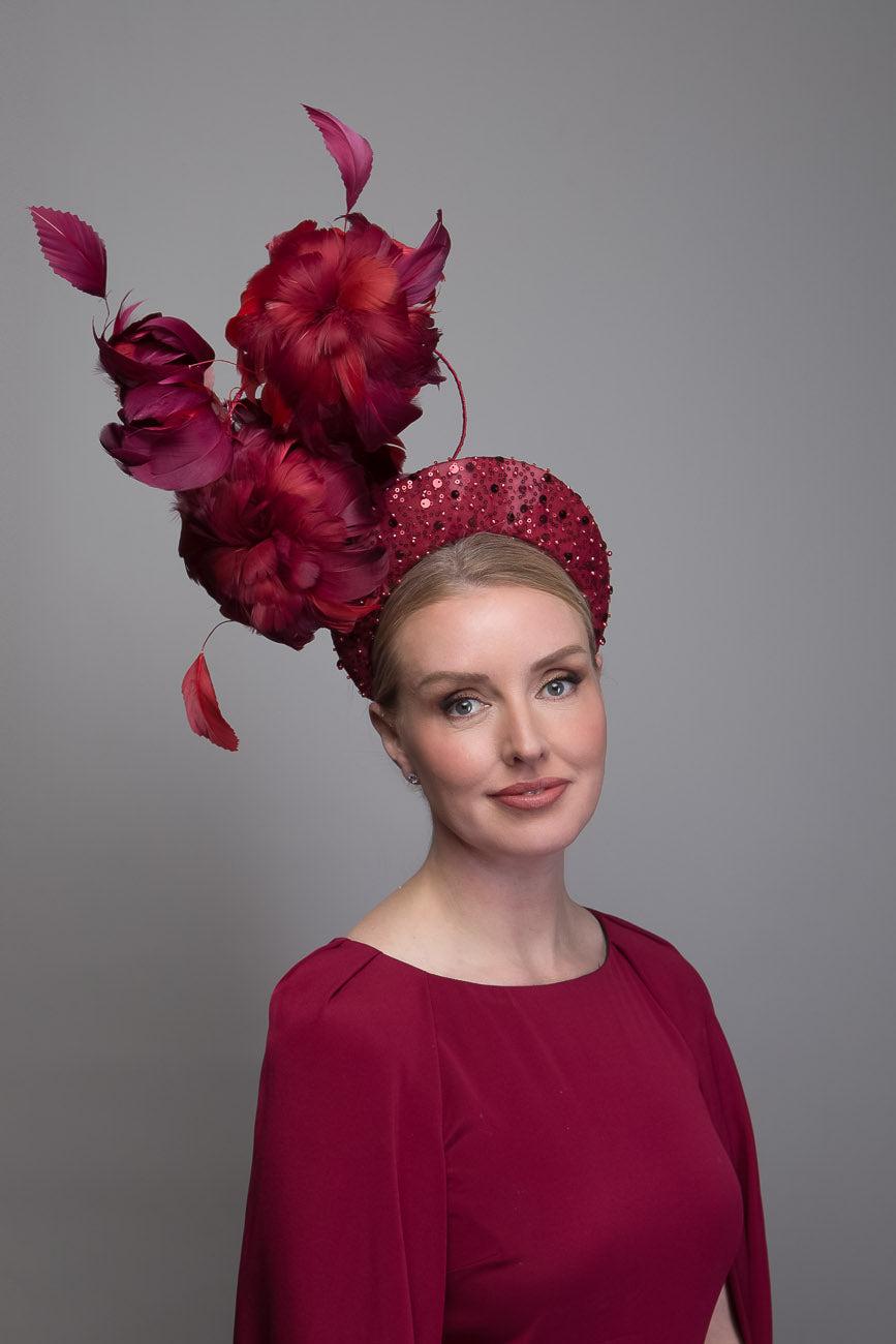 Burgundy Feather Crown Fascinator