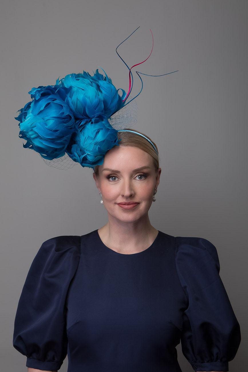 Blue Feather Flower Fascinator