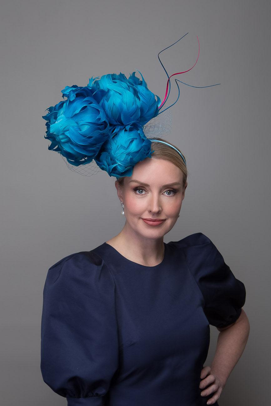Blue Feather Flower Fascinator