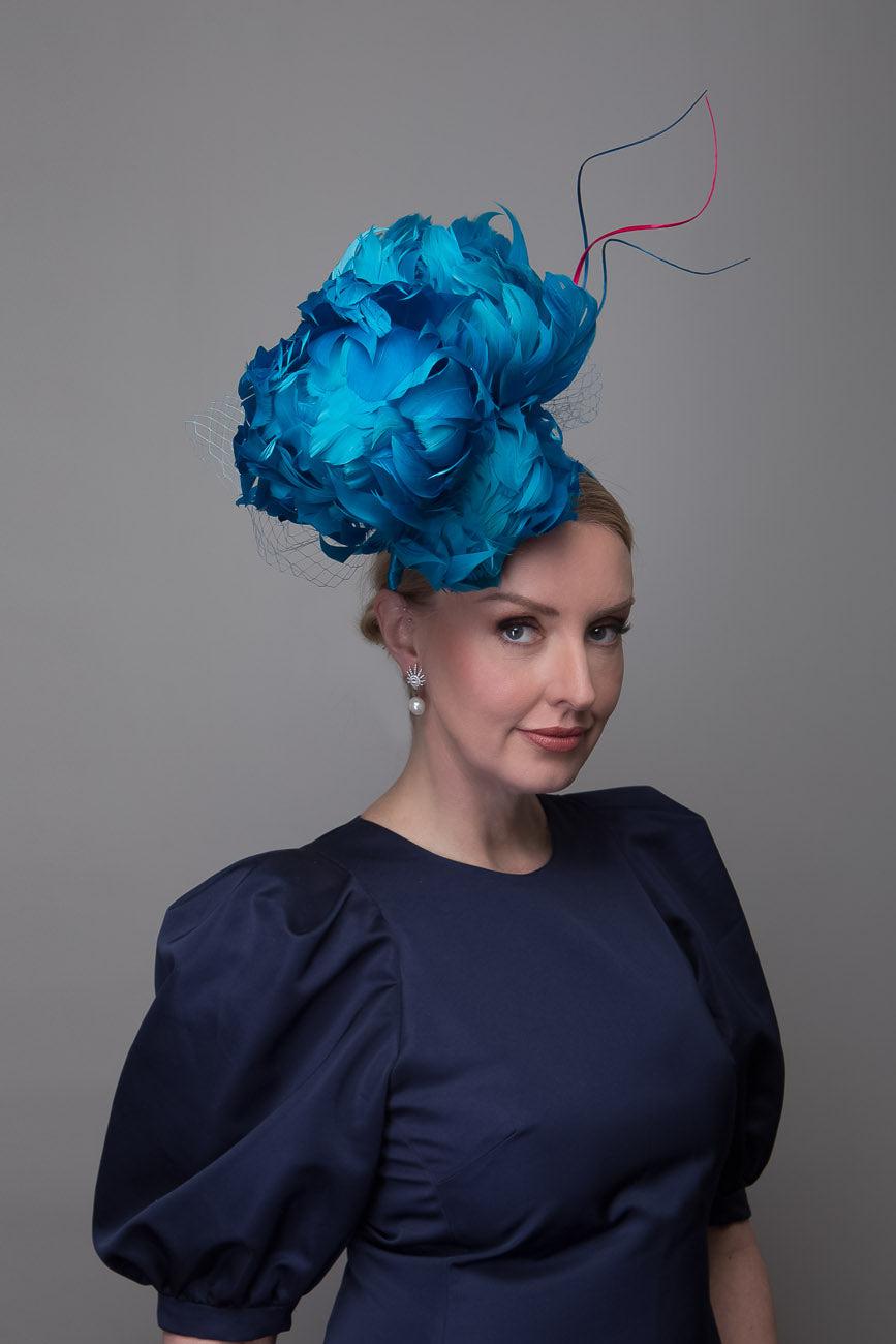 Blue Feather Flower Fascinator