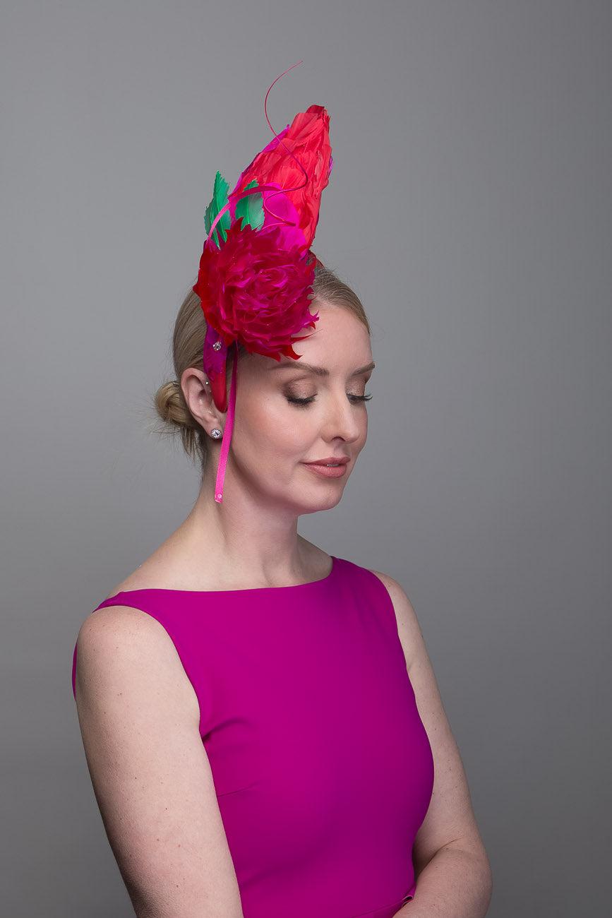 Red Pink Feather Fascinator