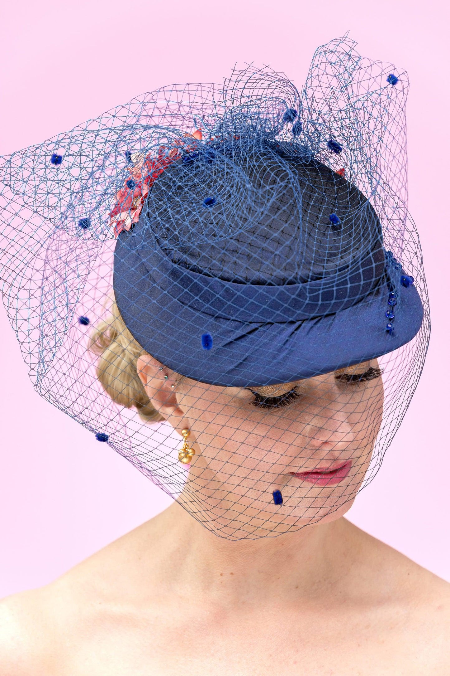 Blue Silk Veil Hat