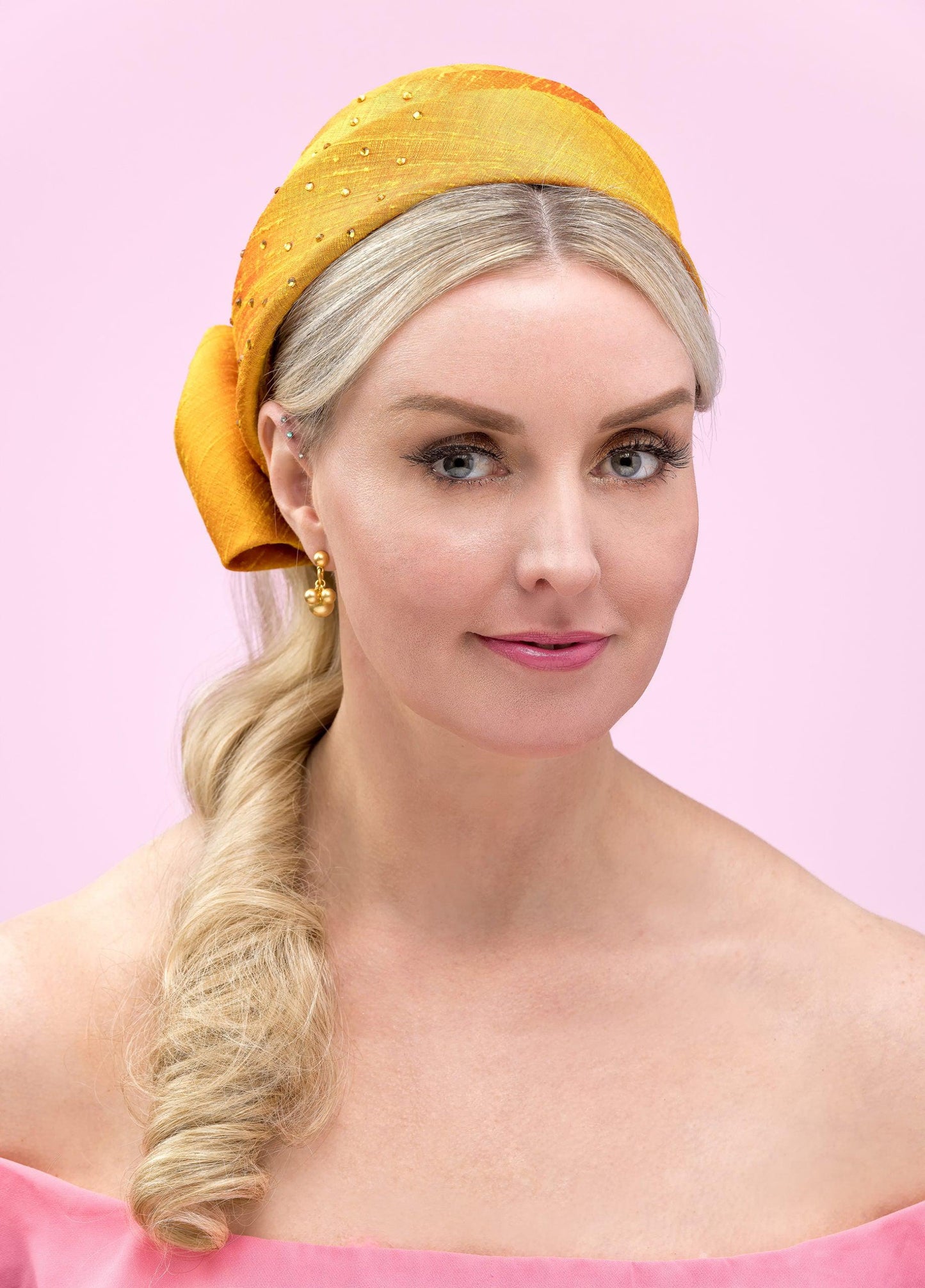 Gold Silk Bow Hat with diamantes