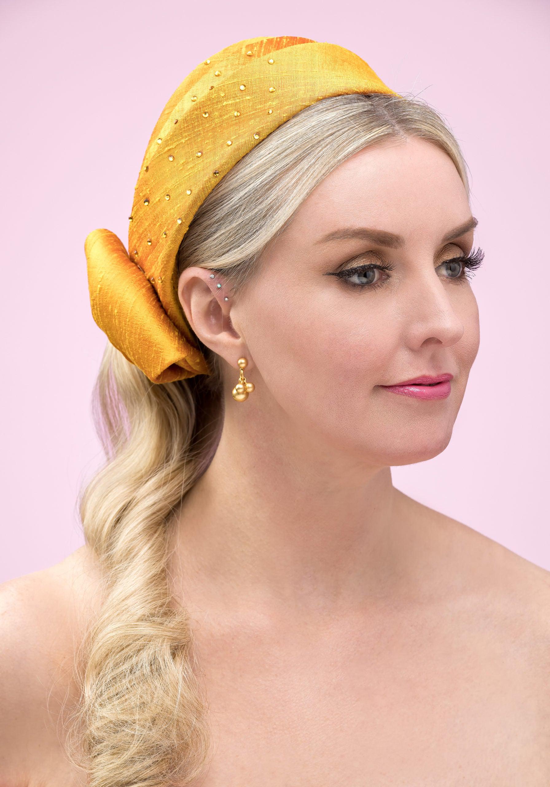 Gold Silk Bow Hat with diamantes