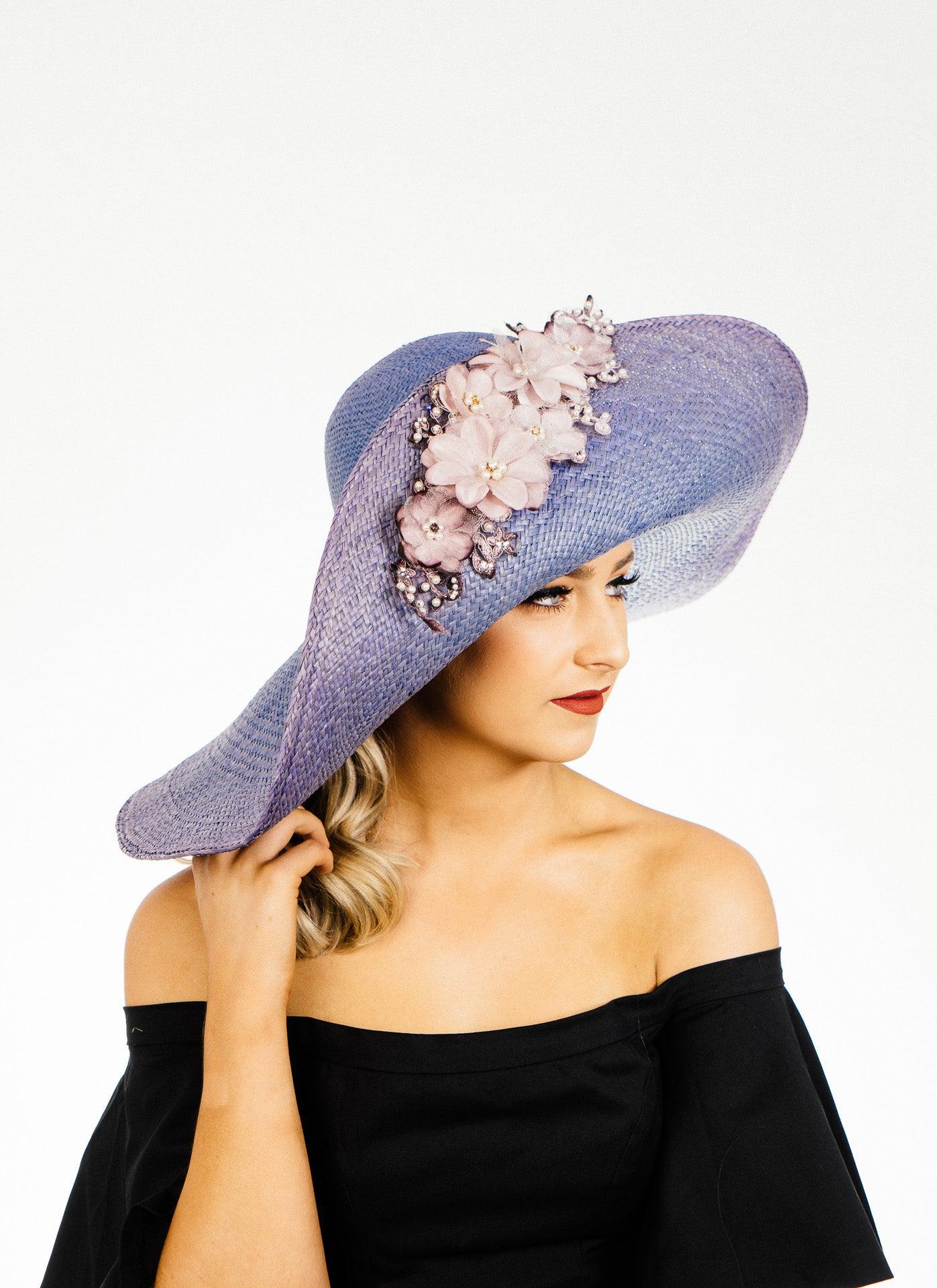 Lavender Large Brimmed Hat Panama Straw