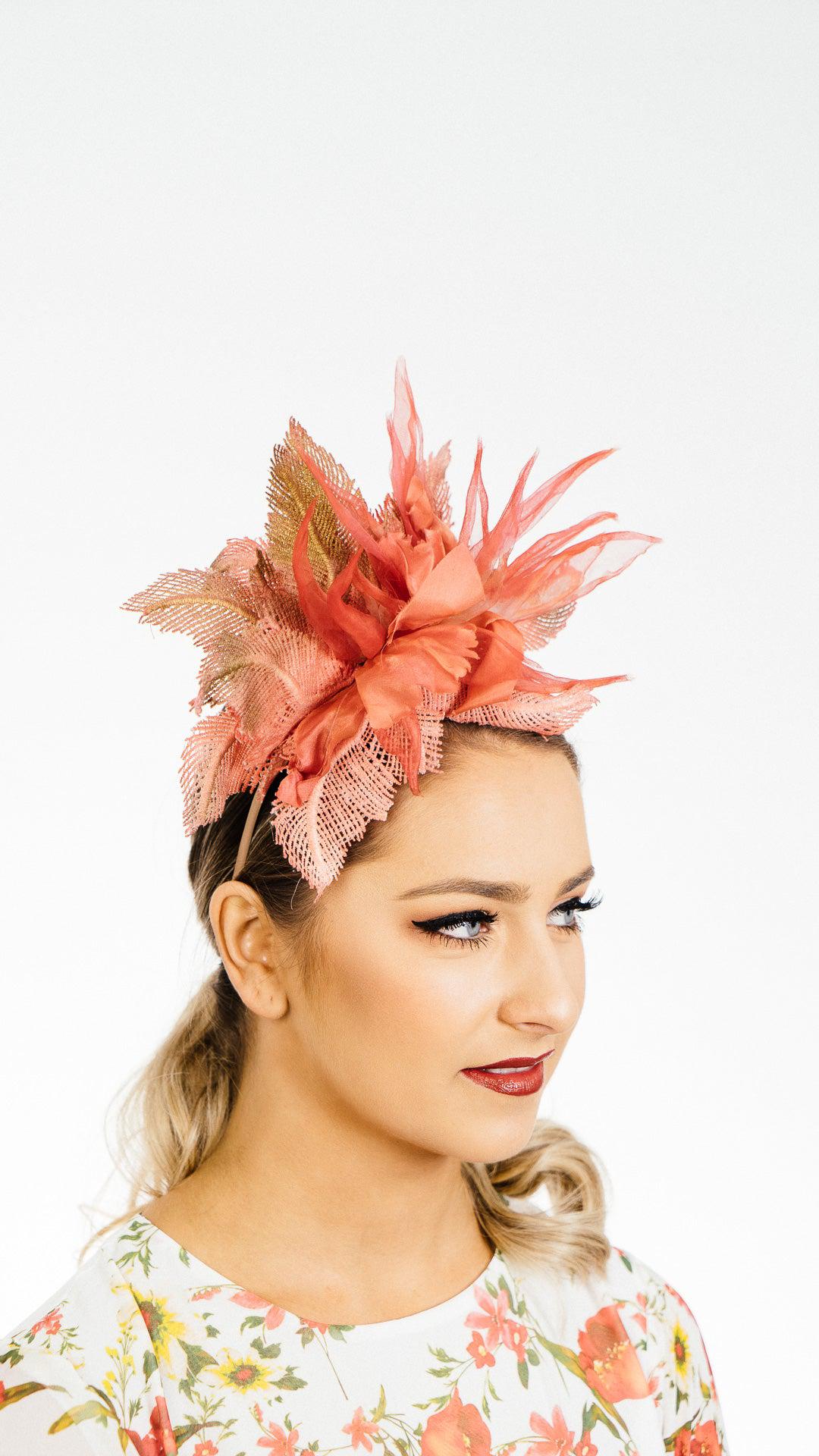 Orange Flower Lace Fascinator silk