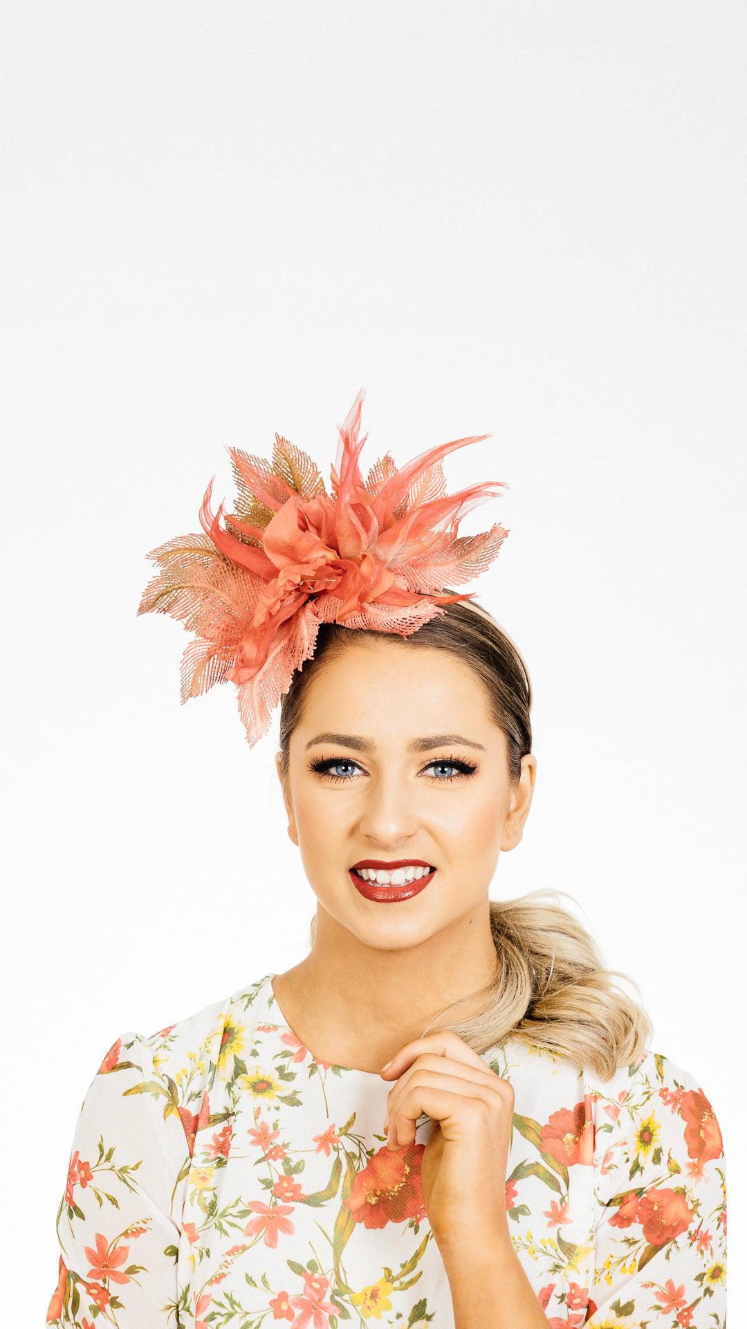 Orange Flower Lace Fascinator silk